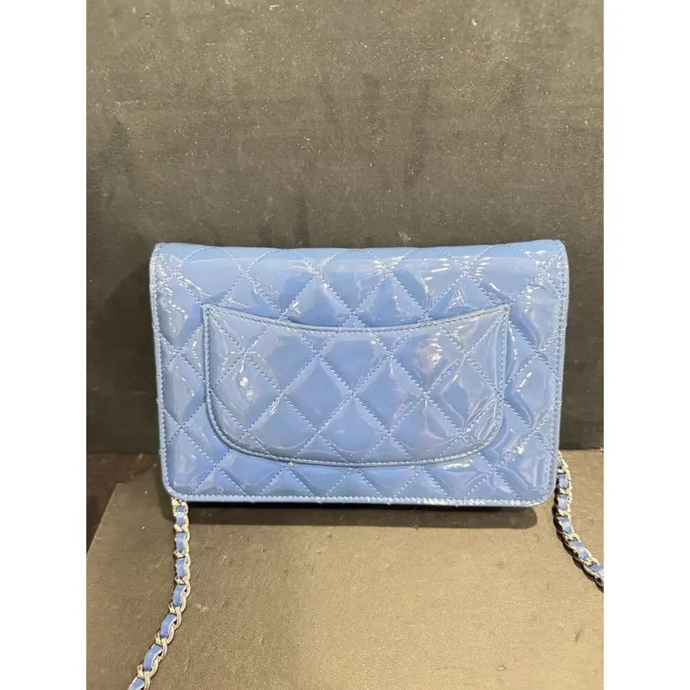 Chanel Quilted CC SHW Blue Patent Leather Wallet On Chain w/ Box - JB 335215